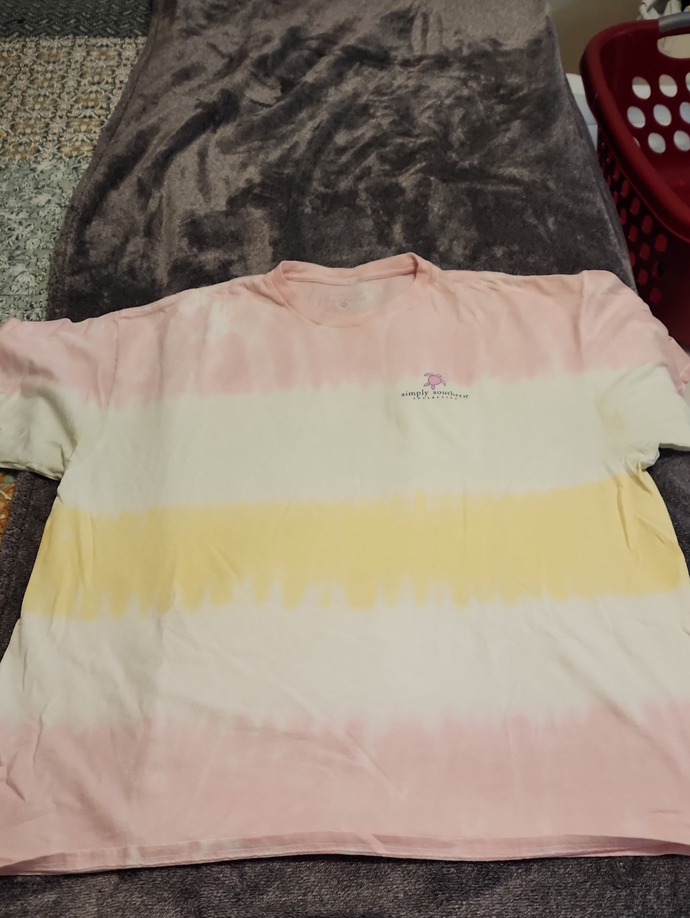 Simply Southern Pink and Cream Striped Tee with Logo Tag